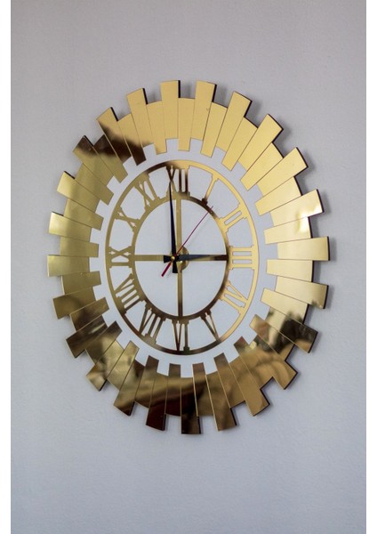 Küçük Dekoratif Duvar Saati Modern Roma Rakamlı Çift Kat Beyaz Mdf Üzeri Gold Aynalı Pleksi 40X40 C fırsatları