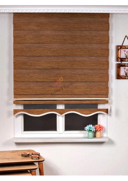 Bambu Koyu Ahşap R-16 Stor Zebra Perde Etek Dilimli Hediye Alüminyum Kasa