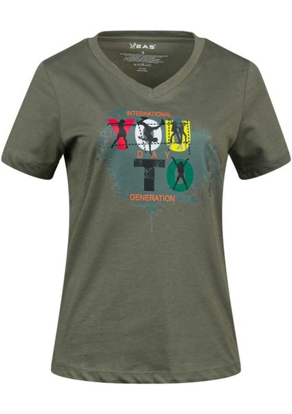 Alone Baskılı V Yaka Kadın T-Shirt 403