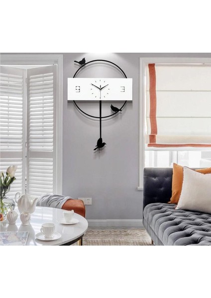 Büyük Yuvarlak Kuş Motifli Sallanan Sarkaçlı Duvar Saati