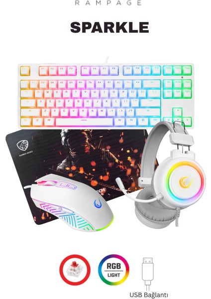 Sparkle Gaming Combo Oyuncu Klavye Mouse Kulaklık Mousepad Set (Rampage Türkiye Garantili)