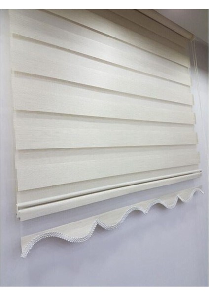 Bambu Stor Zebra Perde Krem Etek Dilimli MZ492 Alüminyum Kasa