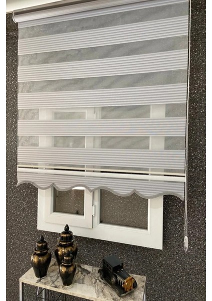 Plisei Stor Zebra Perde Etek Dilimli (Gri)