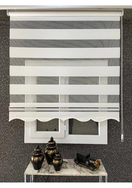 Pliseli Zebra Stor Perde Etek Dilimli Beyaz (Alüminyum Kasa+Etek Dilimi Hediye