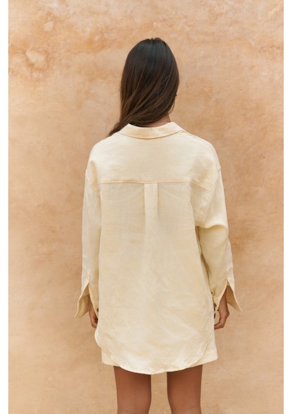 Gaelil Oversize Sarı Keten Gömlek Şort Takım indirimleri