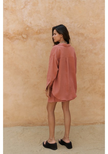 Gaelil Oversize Tarçın Keten Gömlek Şort Takım fırsatları