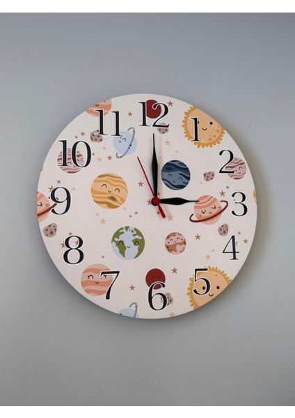 Dekoratif Ahşap Baskılı Uzay Gezegen Temalı Duvar Saati fiyatları