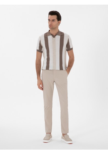 Erkek Bej Slim Fit Pamuk Karışımlı Kanvas Pantolon 50312177-VR011