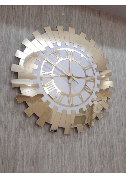 Beyaz Asil Oval Şık Gold Aynalı Pleksi Modern Ev Ofis Saati 40X40 cm fiyatları