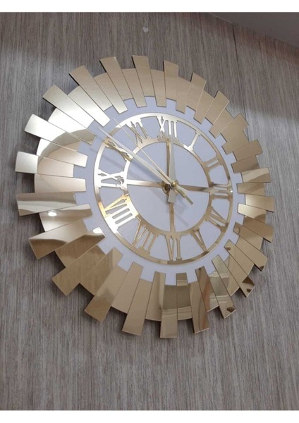 Beyaz Asil Oval Şık Gold Aynalı Pleksi Modern Ev Ofis Saati 40X40 cm indirimleri