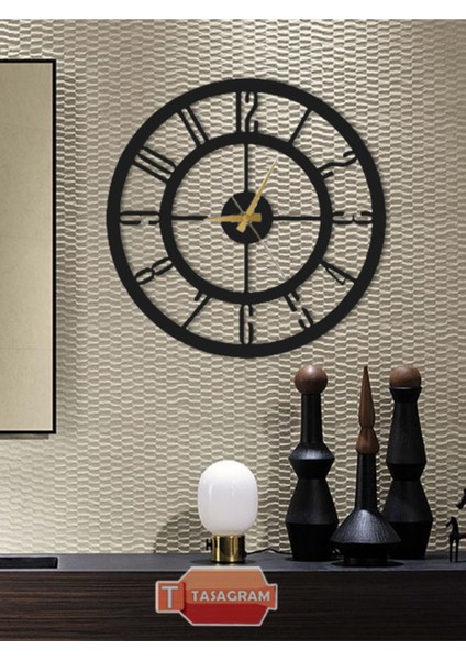 Metal Siyah Duvar Saati 50X50 cm
