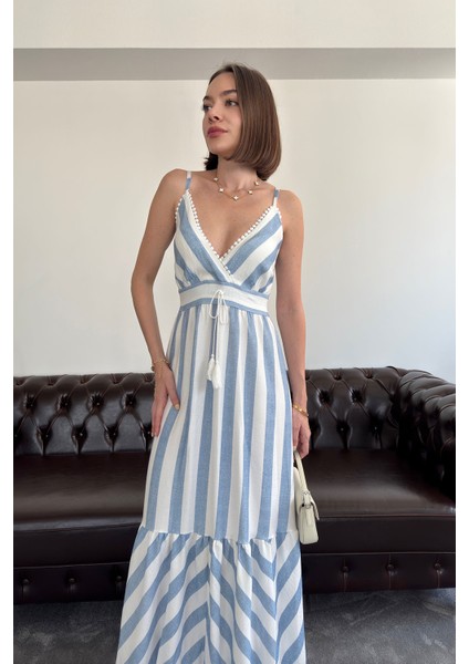 Askılı Desenli Süzene Detay Ithal Elbise- Mavi fırsatları
