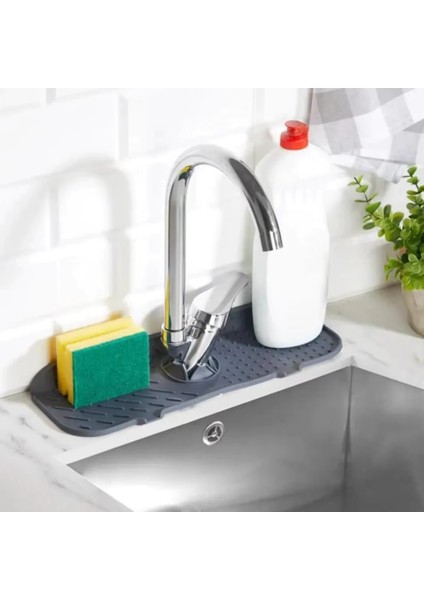 | Esnek Silikon Musluk Arkası Su Tutucu ve Lavabo Matı – Mutfak ve Banyo Kullanımı Için Drenajlı Musluk Pedi, Süngerlik ve Tezgah Koruyucu