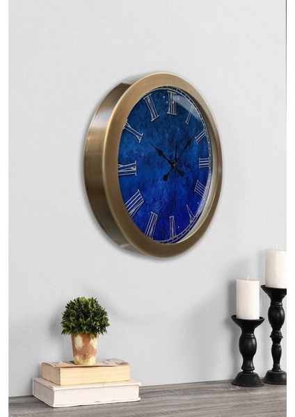 Hediyelik 36 cm Eskitme Metal Blue Duvar Saati