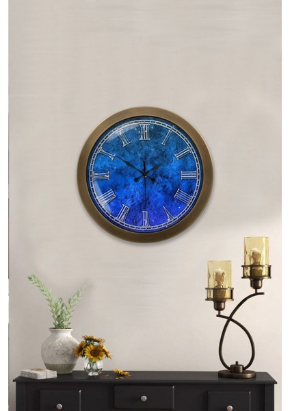 Hediyelik 36 cm Eskitme Metal Blue Duvar Saati modelleri