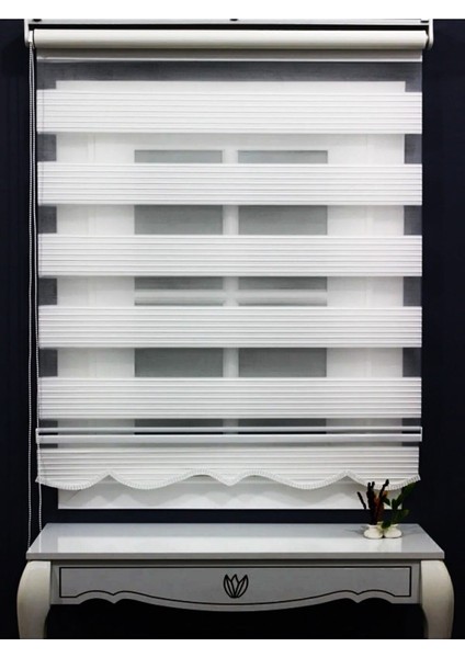 Zebra Stor Perde Geniş Pliseli Ekru Beyaz Renkli 140 x 250 cm Salon Kullanımı İçin modelleri