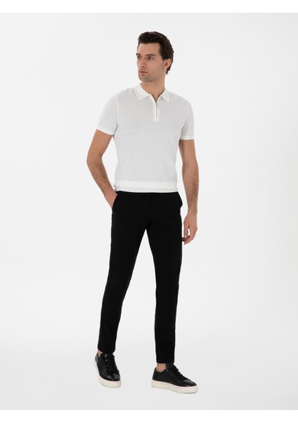 Erkek Siyah Slim Fit Pamuk Karışımlı Kanvas Pantolon 50312177-VR046