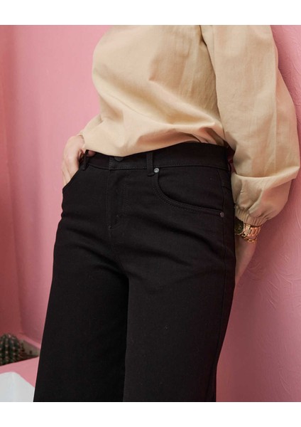 1152- Denim Bol Paça Pantolon Siyah fırsatları