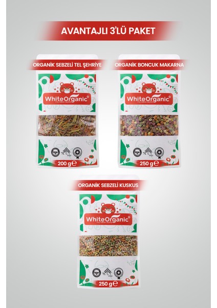 Organik Sebzeli Bebek Makarna Seti Tuzsuz+Sütsüz+Yumurtasız +7 Ay