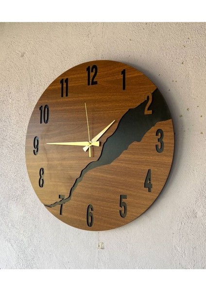 Ahşap Siyah Ceviz Mobilya Renk Desenli Hediyelik Sessiz Duvar Saati 50CM fiyatları