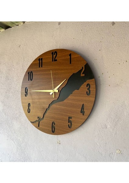 Ahşap Siyah Ceviz Mobilya Renk Desenli Hediyelik Sessiz Duvar Saati 50CM modelleri