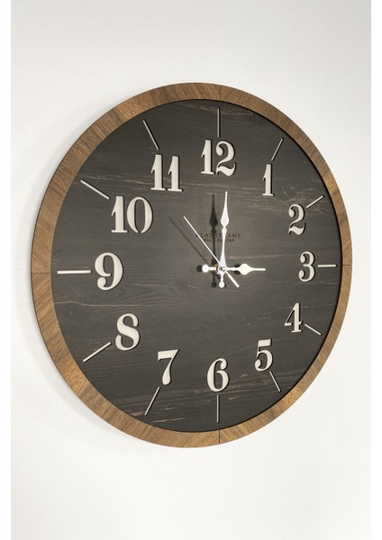 Wood Style - Siyah & Koyu Meşe - 45CM Duvar Saati