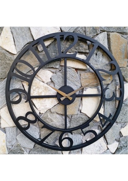 Ferforje Duvar Saati 5520 B Siyah 55CM 3boyutlu Sessiz