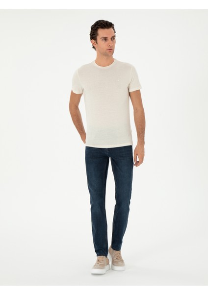 Erkek Lacivert Slim Fit Pamuk Karışımlı Jean Pantolon 50309095-VR033