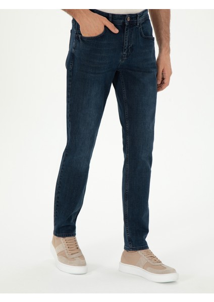 Erkek Lacivert Slim Fit Pamuk Karışımlı Jean Pantolon 50309095-VR033 fiyatları