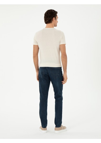 Erkek Lacivert Slim Fit Pamuk Karışımlı Jean Pantolon 50309095-VR033 fırsatları