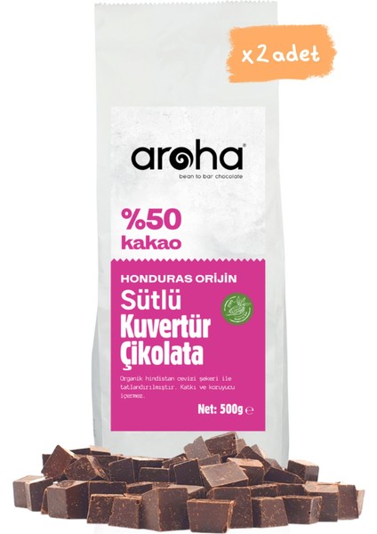 Ikili Avantaj Paket. %50 Kakao Honduras Orijin Sütlü Kuvertür Çikolata 500 G x 2 Adet