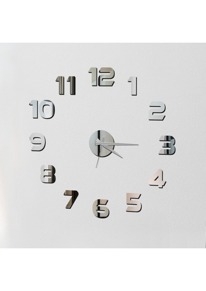 Time Collection 3D Latin Rakamlı (Türkçe) Duvar Saat, (Gümüş)