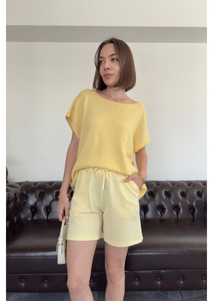 Çizgili Özel Üretim Orj Şort- Sarı fiyatları