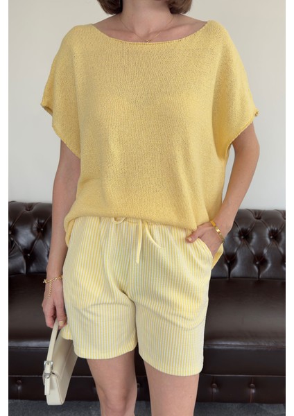 Çizgili Özel Üretim Orj Şort- Sarı modelleri
