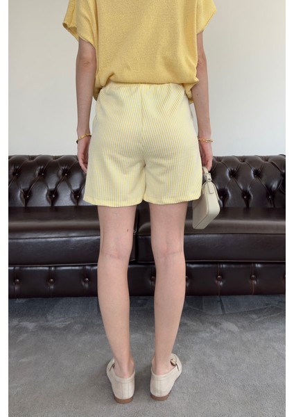 Çizgili Özel Üretim Orj Şort- Sarı indirimleri