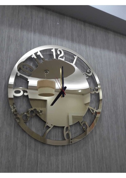 Büyük Yuvarlak Duvar Saati Altın Sarısı 60X60 cm fiyatları