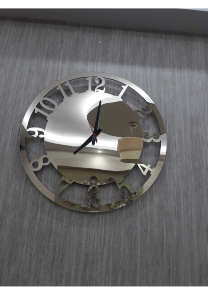 Büyük Yuvarlak Duvar Saati Altın Sarısı 60X60 cm