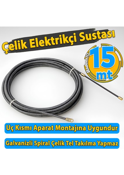 15 Metre Çelik Susta Elektrikçi Kablo Kanalı Geçirme Çekme Teli Sustası Yayı Spiral Çelik Kılavuz