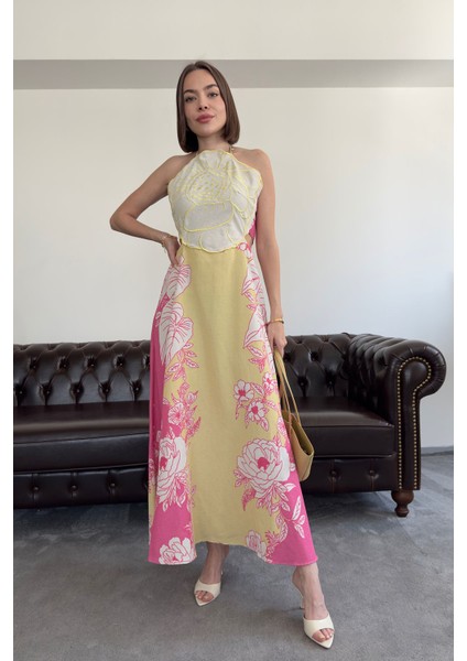 Nakışlı Premium Bağlamalı Nakışlı Elbise- Pembe fırsatları