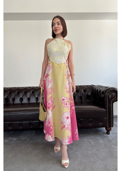 Nakışlı Premium Bağlamalı Nakışlı Elbise- Pembe indirimleri