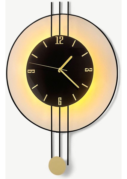LED Nero Amedi Black, Gold Point, Modern Dekoratif Metal Duvar Saati