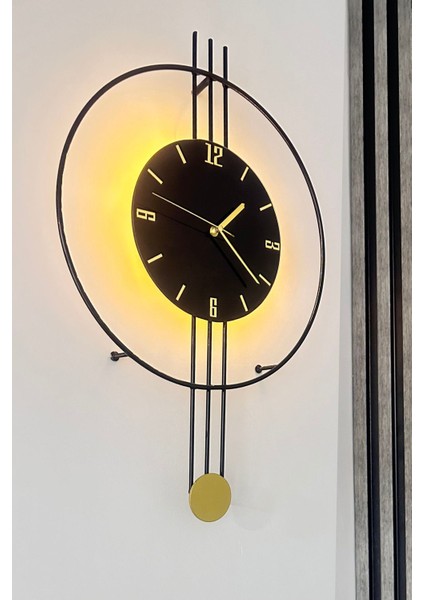 LED Nero Amedi Black, Gold Point, Modern Dekoratif Metal Duvar Saati