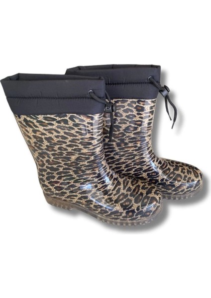 Konçlu Peluşlu Kadın Yağmur Çizmesi 36-40 Leopar