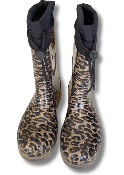Konçlu Peluşlu Kadın Yağmur Çizmesi 36-40 Leopar