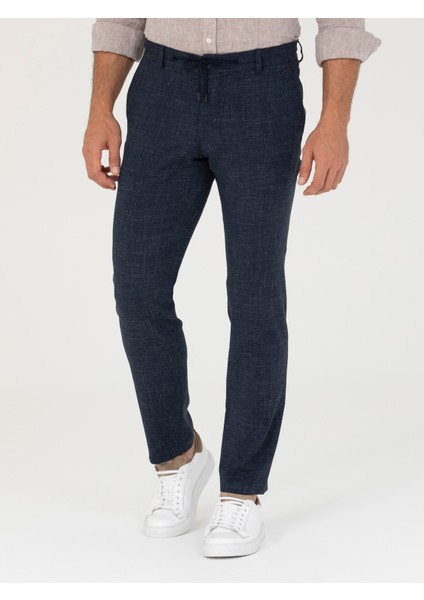 Erkek Lacivert Slim Fit Keten Karışımlı Pantolon 50265205-VR033 fiyatları
