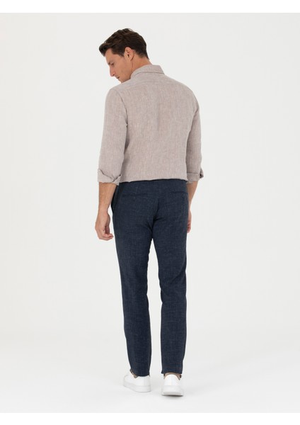 Erkek Lacivert Slim Fit Keten Karışımlı Pantolon 50265205-VR033 fırsatları