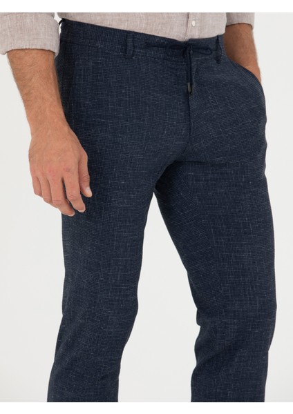 Erkek Lacivert Slim Fit Keten Karışımlı Pantolon 50265205-VR033 indirimleri
