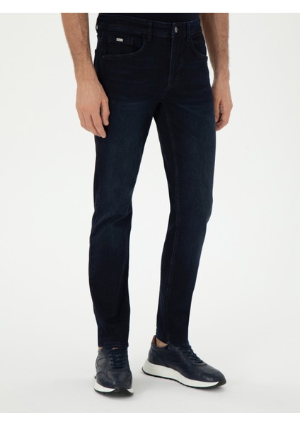 Erkek Koyu Lacivert Slim Fit Pamuk Karışımlı Jean Pantolon 50309059-VR100 fiyatları