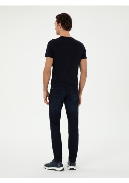 Erkek Koyu Lacivert Slim Fit Pamuk Karışımlı Jean Pantolon 50309059-VR100 fırsatları