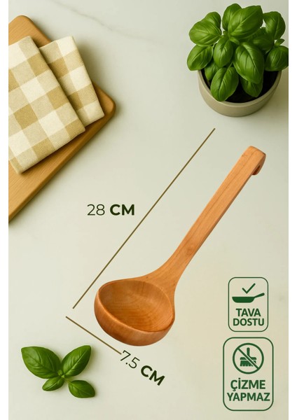 6'lı Vernikli Bambu & Kayın Mutfak Seti - Spatula, Küçük, Orta, Büyük Kaşık, Pilav Kaşığı, Kepçe